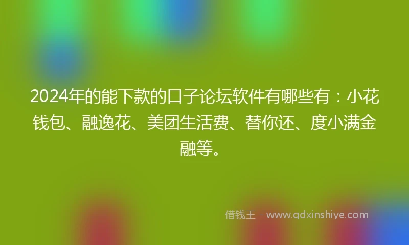 2024年的能下款的口子论坛软件有哪些有：小花钱包、融逸花、美团生活费、替你还、度小满金融等。