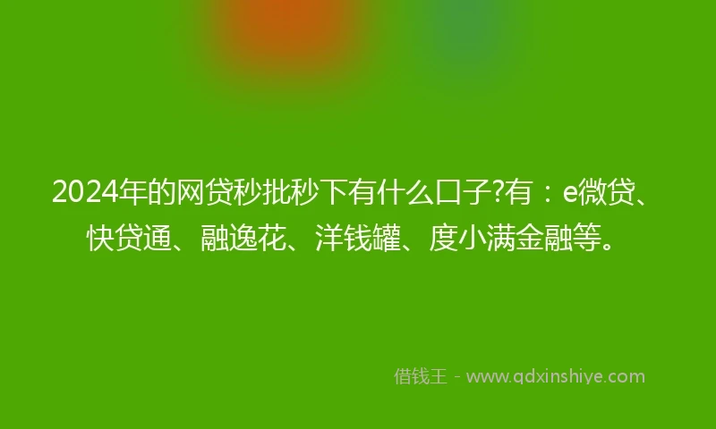 2024年的网贷秒批秒下有什么口子?有：e微贷、快贷通、融逸花、洋钱罐、度小满金融等。