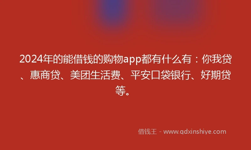 2024年的能借钱的购物app都有什么有：你我贷、惠商贷、美团生活费、平安口袋银行、好期贷等。