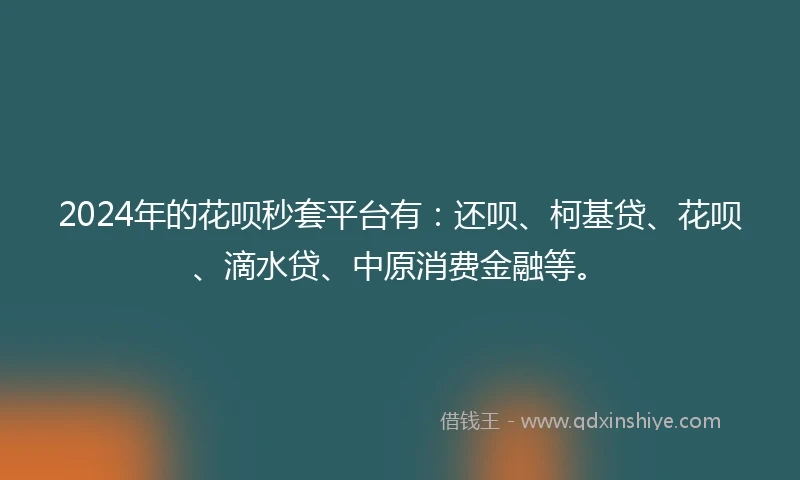 2024年的花呗秒套平台有：还呗、柯基贷、花呗、滴水贷、中原消费金融等。