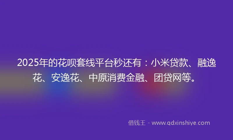 2025年的花呗套线平台秒还有：小米贷款、融逸花、安逸花、中原消费金融、团贷网等。