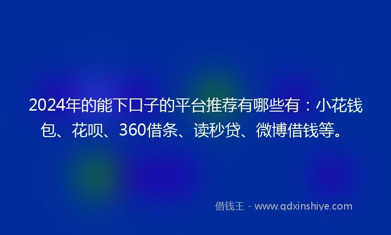 2024年的能下口子的平台推荐有哪些有：小花钱包、花呗、360借条、读秒贷、微博借钱等。