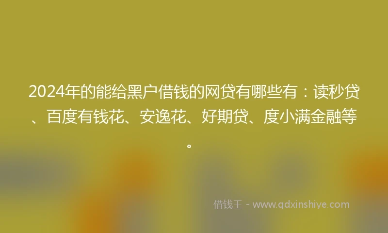 2024年的能给黑户借钱的网贷有哪些有：读秒贷、百度有钱花、安逸花、好期贷、度小满金融等。