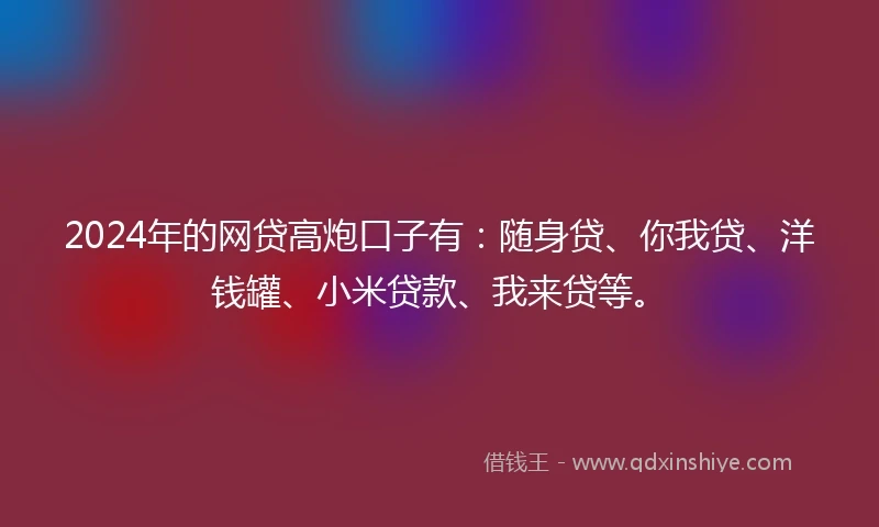 2024年的网贷高炮口子有：随身贷、你我贷、洋钱罐、小米贷款、我来贷等。