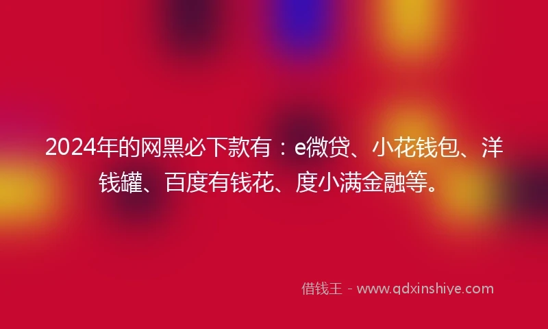 2024年的网黑必下款有：e微贷、小花钱包、洋钱罐、百度有钱花、度小满金融等。