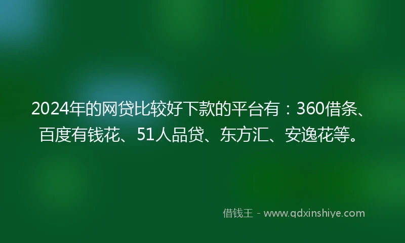2024年的网贷比较好下款的平台有：360借条、百度有钱花、51人品贷、东方汇、安逸花等。