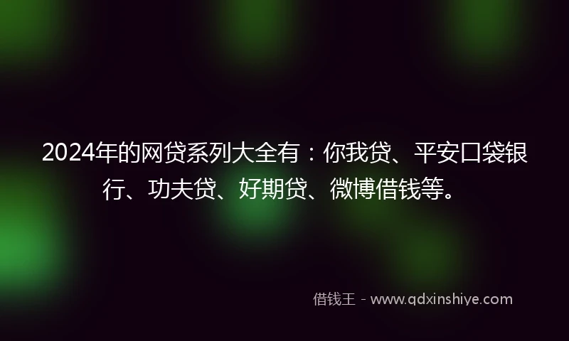 2024年的网贷系列大全有：你我贷、平安口袋银行、功夫贷、好期贷、微博借钱等。