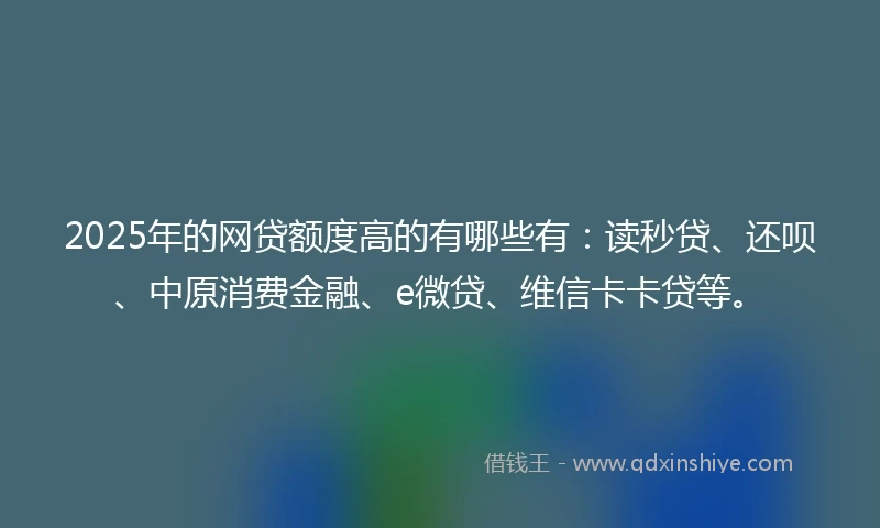2025年的网贷额度高的有哪些有：读秒贷、还呗、中原消费金融、e微贷、维信卡卡贷等。