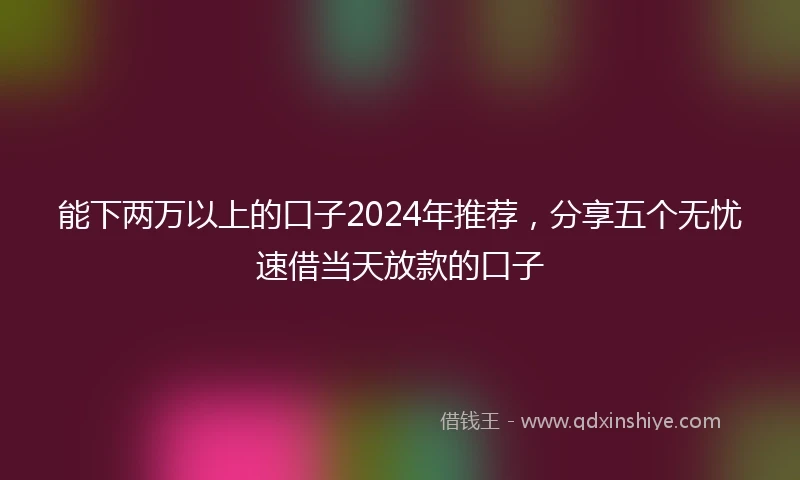 能下两万以上的口子2024年推荐，分享五个无忧速借当天放款的口子