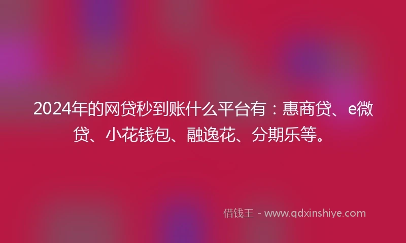 2024年的网贷秒到账什么平台有：惠商贷、e微贷、小花钱包、融逸花、分期乐等。