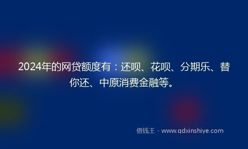 2024年的网贷额度有：还呗、花呗、分期乐、替你还、中原消费金融等。