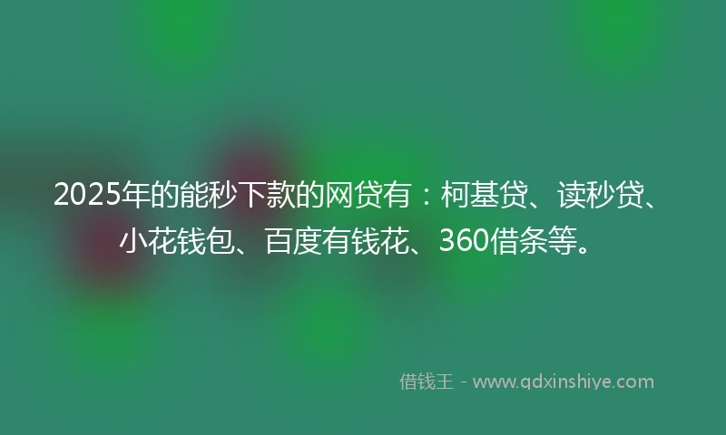 2025年的能秒下款的网贷有：柯基贷、读秒贷、小花钱包、百度有钱花、360借条等。