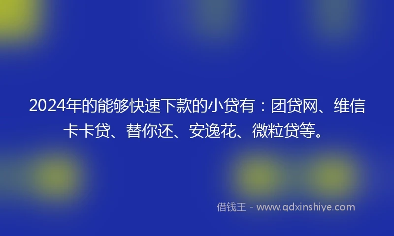 2024年的能够快速下款的小贷有：团贷网、维信卡卡贷、替你还、安逸花、微粒贷等。