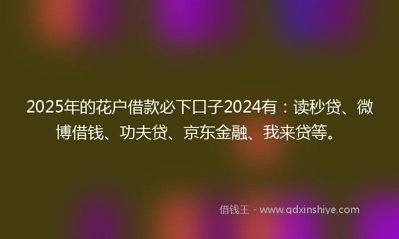 2025年的花户借款必下口子2024有：读秒贷、微博借钱、功夫贷、京东金融、我来贷等。
