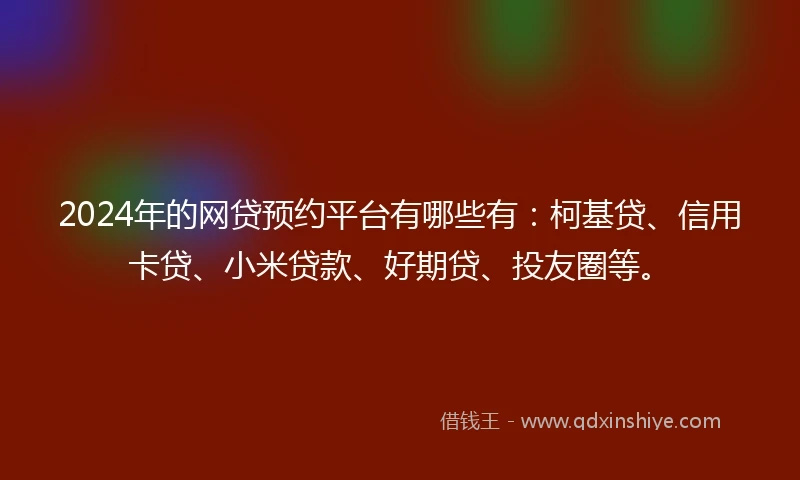 2024年的网贷预约平台有哪些有：柯基贷、信用卡贷、小米贷款、好期贷、投友圈等。