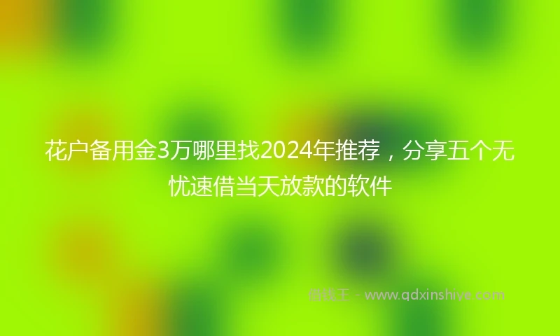 花户备用金3万哪里找2024年推荐，分享五个无忧速借当天放款的软件