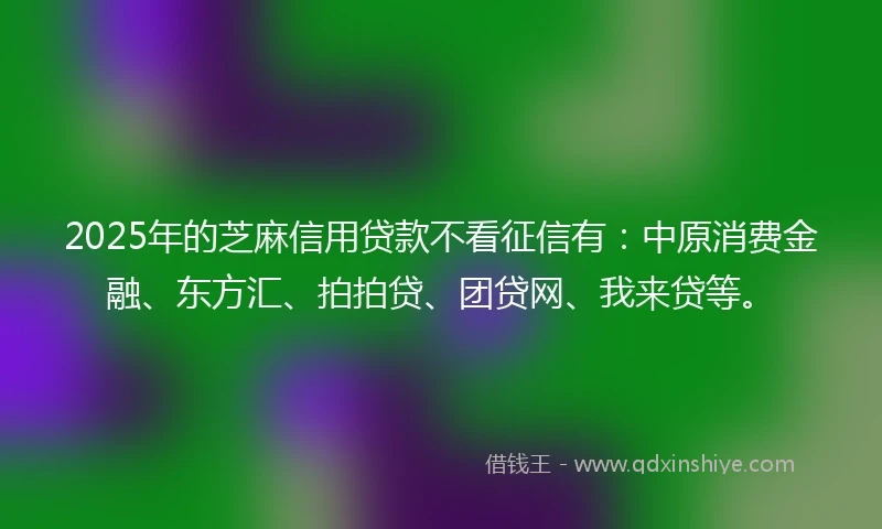 2025年的芝麻信用贷款不看征信有：中原消费金融、东方汇、拍拍贷、团贷网、我来贷等。