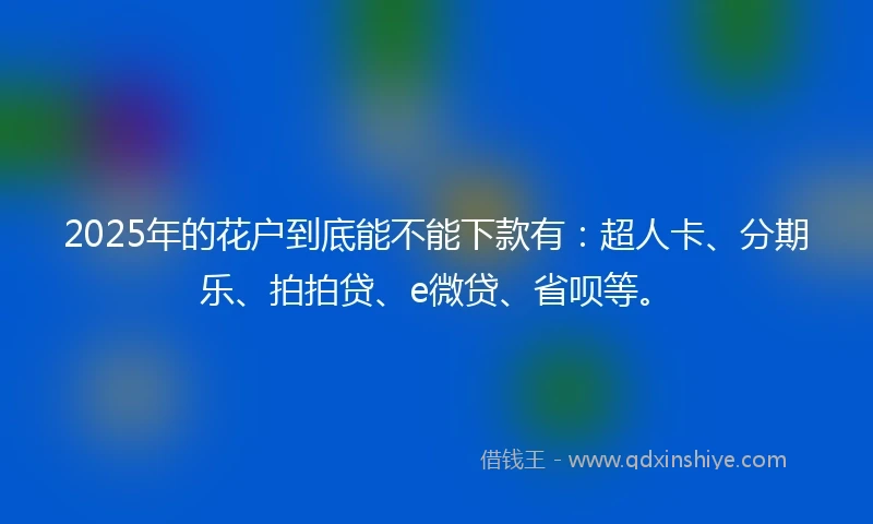 2025年的花户到底能不能下款有：超人卡、分期乐、拍拍贷、e微贷、省呗等。