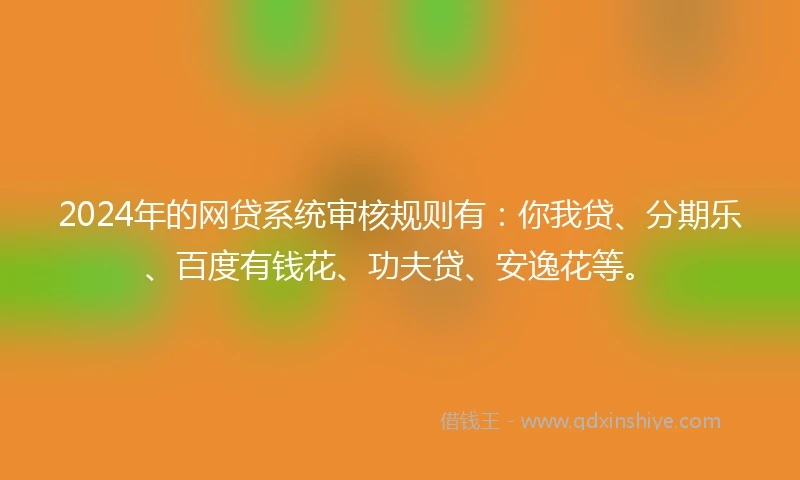 2024年的网贷系统审核规则有：你我贷、分期乐、百度有钱花、功夫贷、安逸花等。