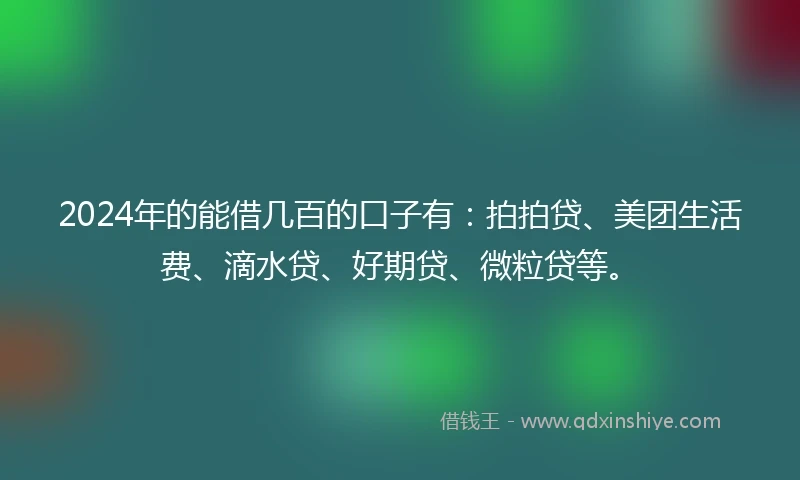 2024年的能借几百的口子有：拍拍贷、美团生活费、滴水贷、好期贷、微粒贷等。