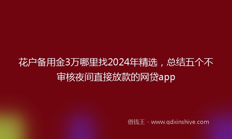 花户备用金3万哪里找2024年精选，总结五个不审核夜间直接放款的网贷app