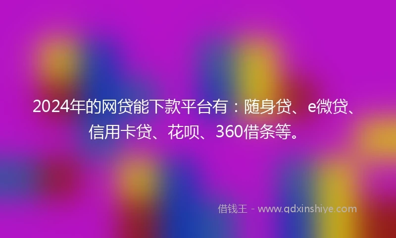 2024年的网贷能下款平台有：随身贷、e微贷、信用卡贷、花呗、360借条等。