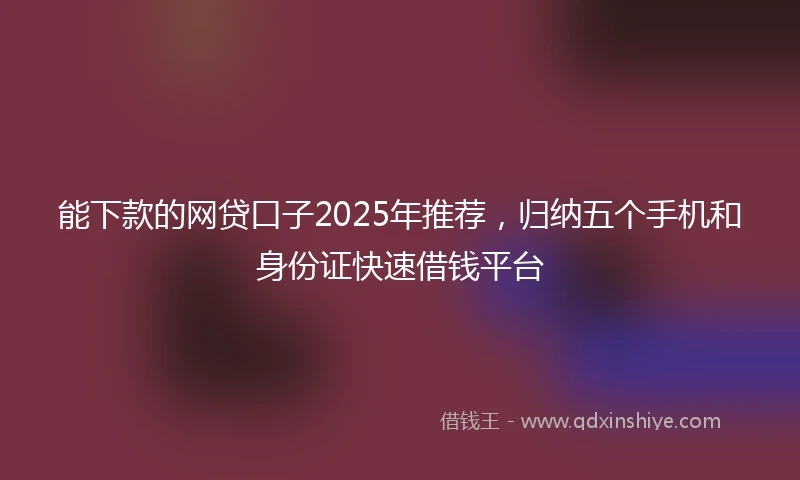 能下款的网贷口子2025年推荐，归纳五个手机和身份证快速借钱平台
