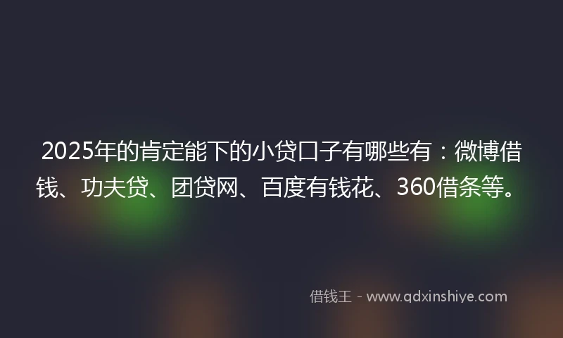 2025年的肯定能下的小贷口子有哪些有：微博借钱、功夫贷、团贷网、百度有钱花、360借条等。