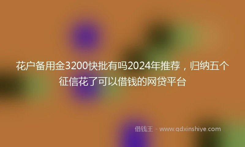 花户备用金3200快批有吗2024年推荐，归纳五个征信花了可以借钱的网贷平台