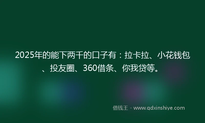 2025年的能下两千的口子有：拉卡拉、小花钱包、投友圈、360借条、你我贷等。