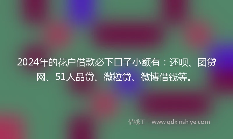 2024年的花户借款必下口子小额有：还呗、团贷网、51人品贷、微粒贷、微博借钱等。