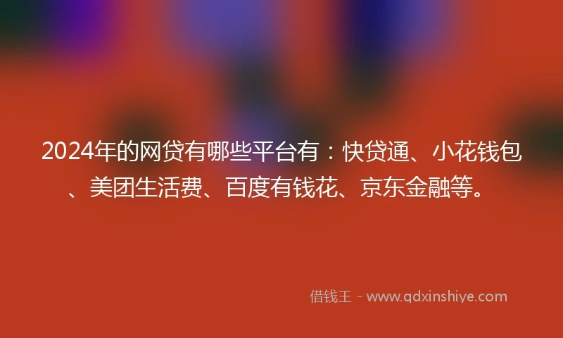 2024年的网贷有哪些平台有：快贷通、小花钱包、美团生活费、百度有钱花、京东金融等。