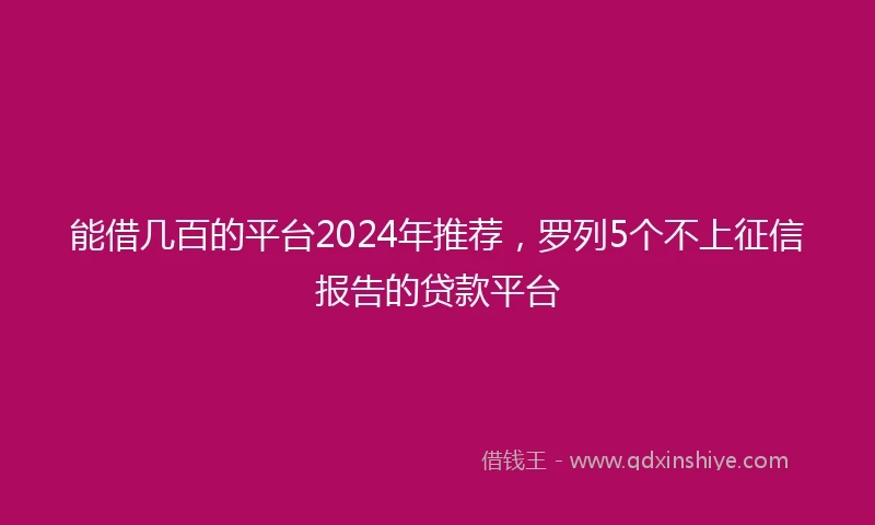 能借几百的平台2024年推荐，罗列5个不上征信报告的贷款平台