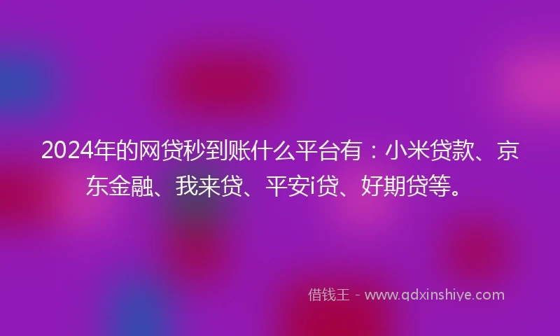 2024年的网贷秒到账什么平台有：小米贷款、京东金融、我来贷、平安i贷、好期贷等。