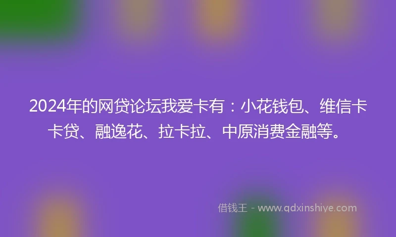2024年的网贷论坛我爱卡有：小花钱包、维信卡卡贷、融逸花、拉卡拉、中原消费金融等。