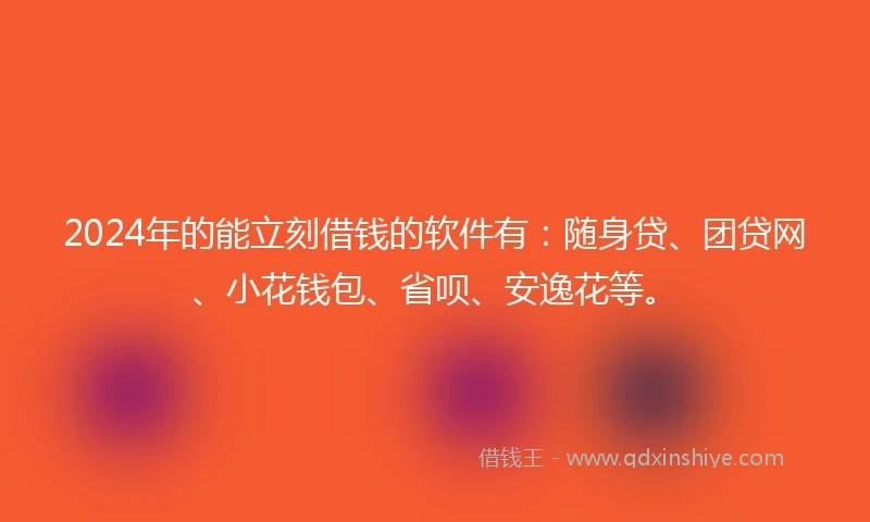 2024年的能立刻借钱的软件有：随身贷、团贷网、小花钱包、省呗、安逸花等。