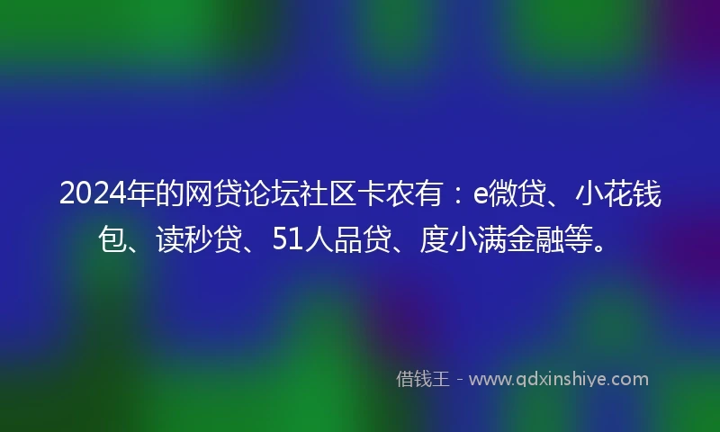 2024年的网贷论坛社区卡农有：e微贷、小花钱包、读秒贷、51人品贷、度小满金融等。