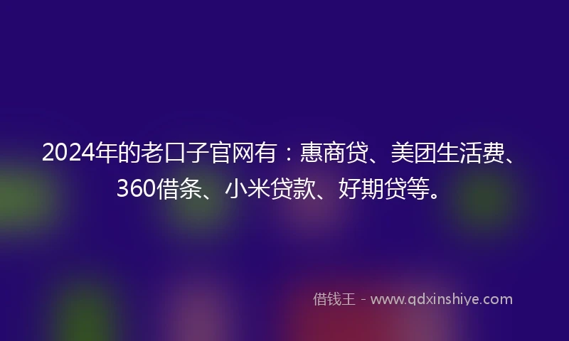 2024年的老口子官网有：惠商贷、美团生活费、360借条、小米贷款、好期贷等。