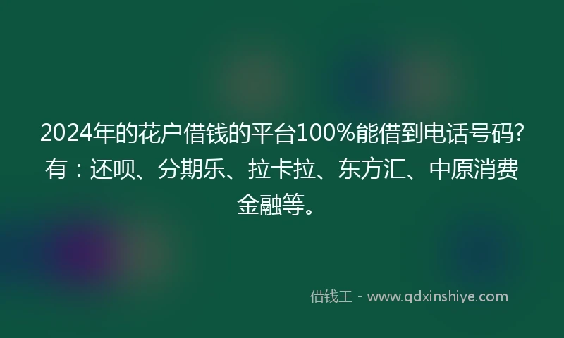 2024年的花户借钱的平台100%能借到电话号码?有：还呗、分期乐、拉卡拉、东方汇、中原消费金融等。