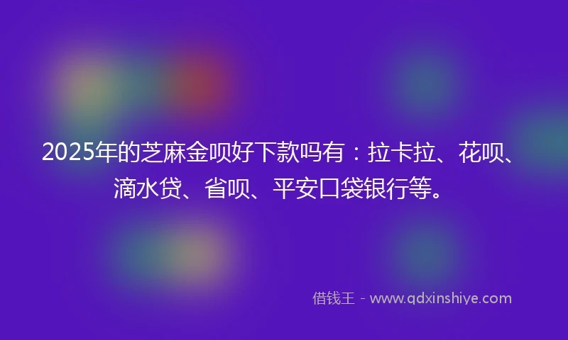 2025年的芝麻金呗好下款吗有：拉卡拉、花呗、滴水贷、省呗、平安口袋银行等。