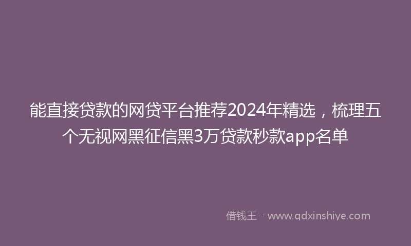 能直接贷款的网贷平台推荐2024年精选，梳理五个无视网黑征信黑3万贷款秒款app名单