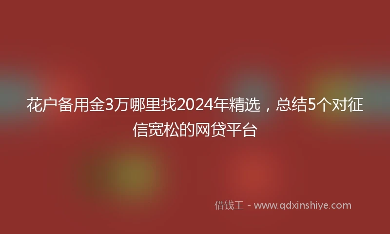 花户备用金3万哪里找2024年精选，总结5个对征信宽松的网贷平台