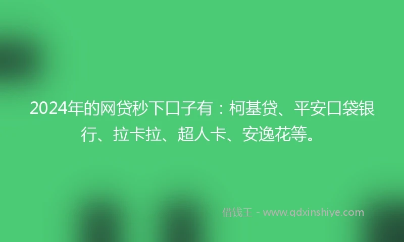 2024年的网贷秒下口子有：柯基贷、平安口袋银行、拉卡拉、超人卡、安逸花等。