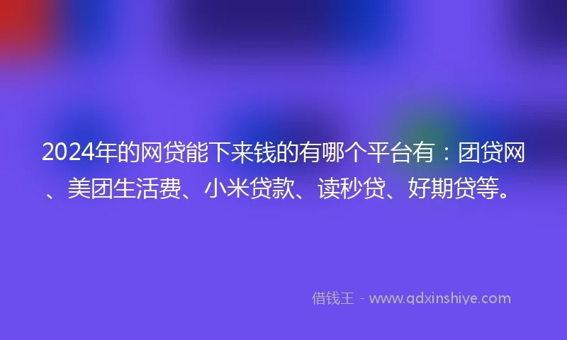2024年的网贷能下来钱的有哪个平台有：团贷网、美团生活费、小米贷款、读秒贷、好期贷等。