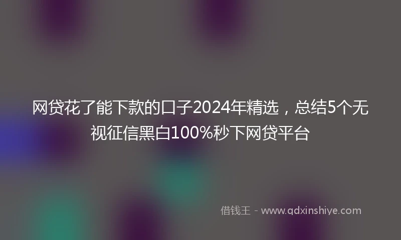 网贷花了能下款的口子2024年精选，总结5个无视征信黑白100%秒下网贷平台