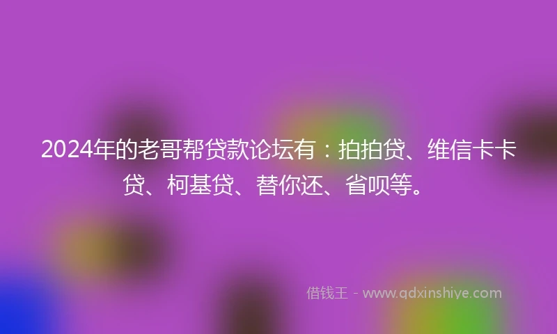 2024年的老哥帮贷款论坛有：拍拍贷、维信卡卡贷、柯基贷、替你还、省呗等。