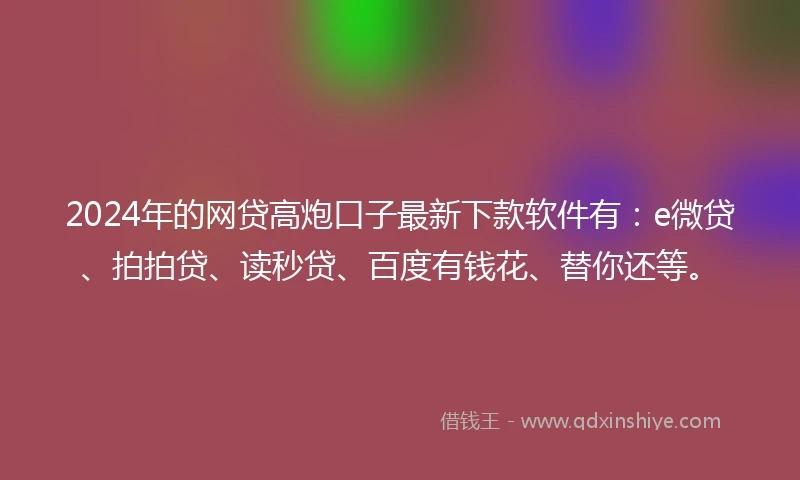 2024年的网贷高炮口子最新下款软件有：e微贷、拍拍贷、读秒贷、百度有钱花、替你还等。
