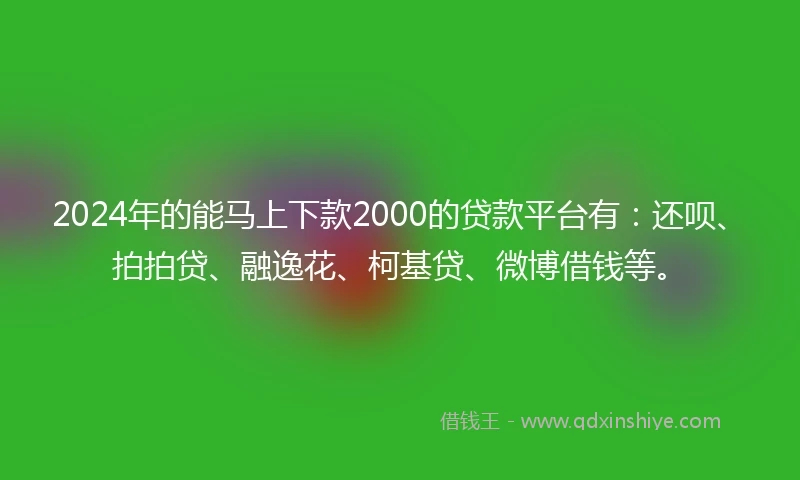 2024年的能马上下款2000的贷款平台有：还呗、拍拍贷、融逸花、柯基贷、微博借钱等。