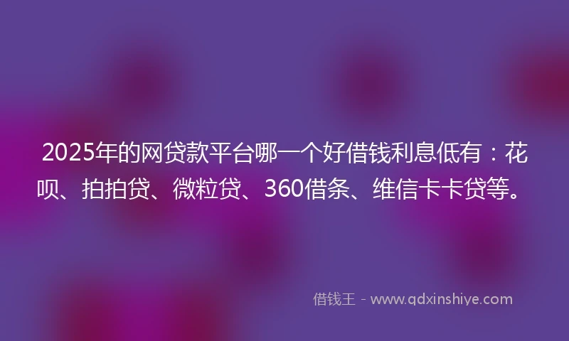 2025年的网贷款平台哪一个好借钱利息低有：花呗、拍拍贷、微粒贷、360借条、维信卡卡贷等。