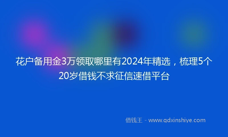 花户备用金3万领取哪里有2024年精选，梳理5个20岁借钱不求征信速借平台